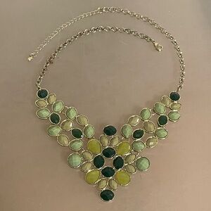 EUC Acrylic Rhinestone Necklace in Shades of Green with Gold Chain